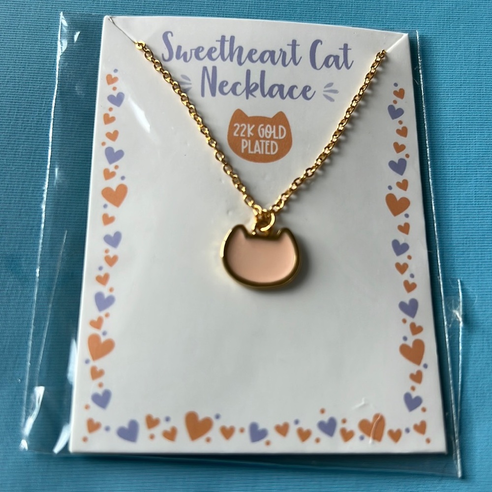 Cat necklace. 22k gold plated. New